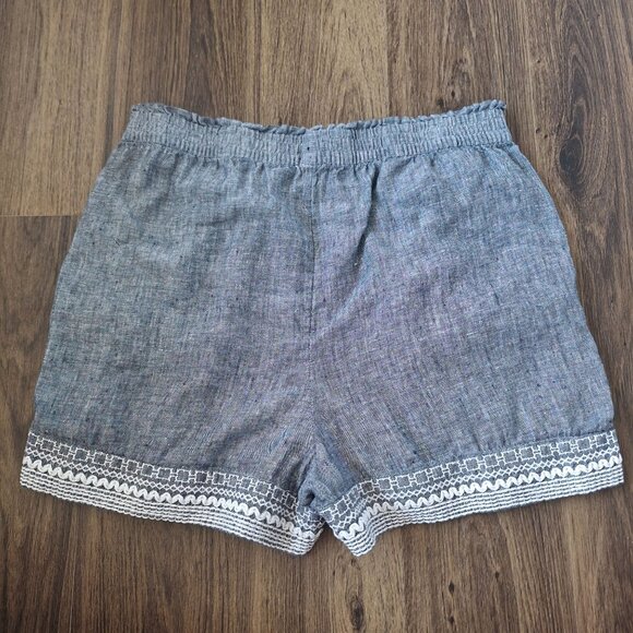 💙 Sigrid Olsen Pull On Shorts 100% Linen Size L/XL Embroidered Boho Lounge - Picture 6 of 7